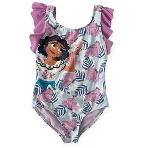 Disney Encanto Mirabel Girls One Piece Swim Suit With Ruffle Sleeves Size 7/8